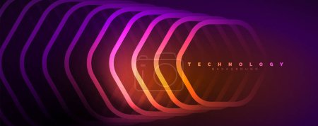 Illustration for Neon shiny hexagons abstract background, technology energy space light concept, abstract background wallpaper desig - Royalty Free Image