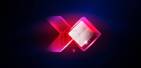 Illustration for Neon speed arrow and line shapes background. Hi-tech concept with shiny backdrop. Bright flare light effect in the dark - Royalty Free Image