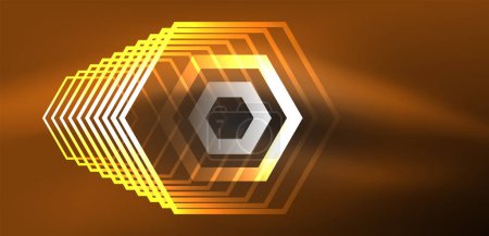 Illustration for Hexagon abstract background. Techno glowing neon hexagon shapes vector illustration for wallpaper, banner, background, landing page, wall art, invitation, prints, posters - Royalty Free Image