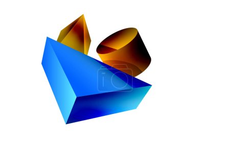 Ilustración de 3d vector minimalist geometric abstract background. Triangle, cylinder, pyramid basic shape composition. Trendy techno business template for wallpaper, banner, background or landing - Imagen libre de derechos