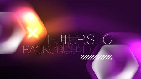 Illustration for Glowing neon hexagons in dark space. Digital technology cyberspace hi-tech techno abstract background template - Royalty Free Image