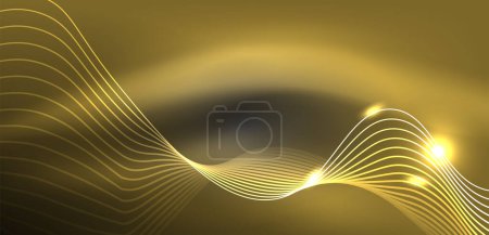 Photo for Shiny glowing neon wave. Neon light or laser show, electric impulse, power lines, techno quantum energy impulse, magic glowing dynamic lines - Royalty Free Image