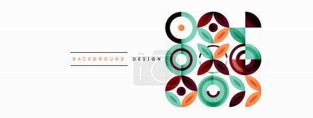Illustration for Abstract background - minimalist circles and round elements composition with varying sizes circles and other geometric shapes. The elements are arranged symmetrically in a grid-like pattern - Royalty Free Image