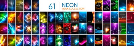 Illustration for Huge mega collection of neon glowing lights effect backgrounds. Abstract backgrounds bundle for wallpaper, banner, background, landing page, wall art, invitation, prints posters - Royalty Free Image