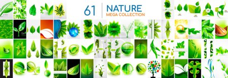 Ilustración de Enorme mega colección de conceptos verdes de la naturaleza hojas, plantas, árboles y otros. Conjunto de elementos ecológicos de naturaleza abstracta para diseños ecológicos fondos ambientales - Imagen libre de derechos