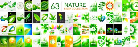 Ilustración de Enorme mega colección de conceptos verdes de la naturaleza hojas, plantas, árboles y otros. Conjunto de elementos ecológicos de naturaleza abstracta para diseños ecológicos fondos ambientales - Imagen libre de derechos