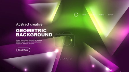 Illustration for Abstract background landing page, glass geometric shapes with glowing neon light reflections, energy effect concept on glossy forms - Royalty Free Image
