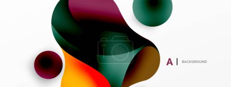Ilustración de Formas geométricas fluidas fondo abstracto minimalista. Formas redondas y círculos. Fondos de pantalla para concepto de tecnología AI, blockchain, comunicación, 5G, ciencia, negocio - Imagen libre de derechos