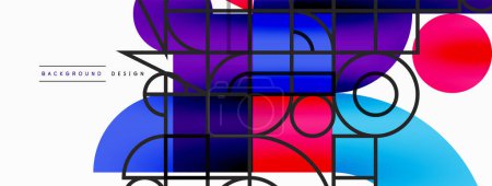 Ilustración de Círculo y fondo geométrico cuadrado. Formas redondas con cuadrados y composición de triángulos para papel pintado, banner, fondo o aterrizaje - Imagen libre de derechos
