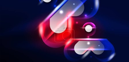Illustration for Abstract background glowing neon light geometric shapes. Space cosmic or magic energy vector wallpaper For Wallpaper, Banner, Background, Card, Book Illustration, landing page - Royalty Free Image