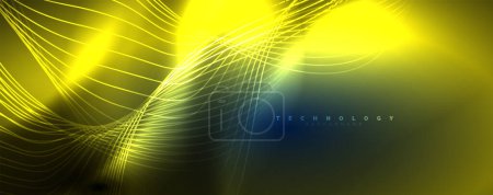 Téléchargez les illustrations : Lignes d'ondes au néon Techno, mouvement électrique dynamique, concept de vitesse. Modèles pour papier peint, bannière, fond, page de renvoi, art mural, invitation, impressions - en licence libre de droit