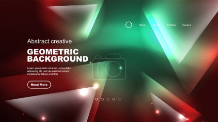 Illustration for Abstract background landing page, geometric shape illuminated with glowing neon light on dark background. Futuristic city lights concept - Royalty Free Image