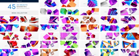 Illustration for Mega collection of simple 3d objects geometric backgrounds. Abstract backgrounds bundle for wallpaper, banner, background, landing page, wall art, invitation, prints posters - Royalty Free Image