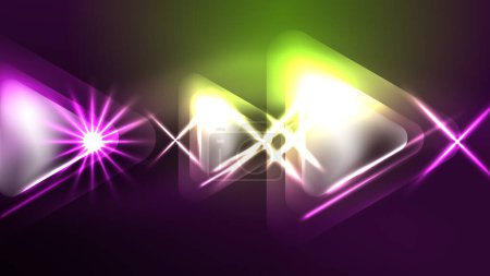 Téléchargez les illustrations : Triangles néon techno avec effets de lumière dans l'obscurité - en licence libre de droit