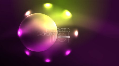 Téléchargez les illustrations : Cercles avec des effets de lumière brillants néon lumineux, fond abstrait conception de papier peint - en licence libre de droit