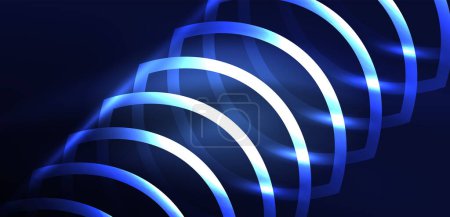 Ilustración de Líneas láser de neón, ondas círculos fondo abstracto. Luz de neón o espectáculo láser, impulso eléctrico, líneas eléctricas, impulso de energía cuántica techno, líneas dinámicas brillantes mágicas - Imagen libre de derechos