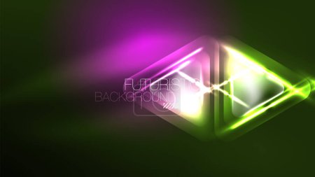 Photo for Digital Neon Abstract Background, Triangles And Lights Geometric Design Template - Royalty Free Image