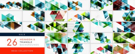 Illustration for Mega collection of triangle backgrounds. Backdrop bundle for wallpaper, banner, background, landing page, wall art, invitation, print, posters - Royalty Free Image