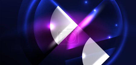 Illustration for Neon round shapes, lines and triangle elements. Hi-tech design for wallpaper, banner, background, landing page, wall art, invitation, prints, posters - Royalty Free Image