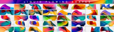 Illustration for Mega collection of liquid flowing shape compositions. Backdrop bundle for wallpaper, banner, background, landing page, wall art, invitation, print, posters - Royalty Free Image