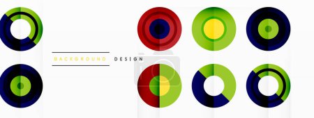 Illustration for Eye-catching background of colorful circles of equal size arranged in abstract pattern. Circle boasts unique tone or hue, creating rainbow effect. Design has upbeat, contemporary feel - Royalty Free Image