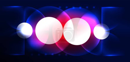 Illustration for Abstract background shiny glowing neon color round elements and circles. Techno futuristic vector Illustration For Wallpaper, Banner, Background, Card, Book Illustration, landing page - Royalty Free Image