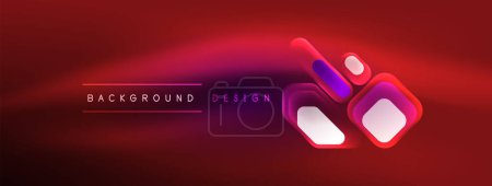 Illustration for Neon lines, squares and round shapes abstract background. Techno glowing neon hexagon shapes vector illustration for wallpaper, banner, background, landing page, wall art, invitation, prints, posters - Royalty Free Image