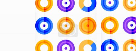 Téléchargez les illustrations : Fond accrocheur de cercles colorés de taille égale disposés en motif abstrait. Circle dispose d'un ton ou d'une teinte unique, créant un effet arc-en-ciel. Le design est optimiste et contemporain - en licence libre de droit