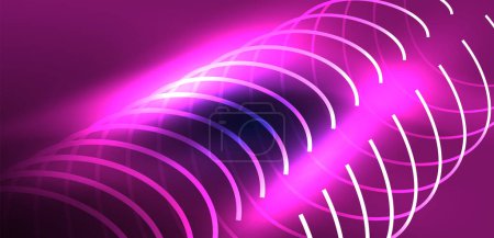 Photo for Neon laser lines, circles waves abstract background. Neon light or laser show, electric impulse, power lines, techno quantum energy impulse, magic glowing dynamic lines - Royalty Free Image