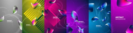 Illustration for Abstract background vector design set. Captivating Abstract Backgrounds - 3D Fluid Shapes. Immersive designs intertwine fluidly, creating a mesmerizing interplay of light and shadow - Royalty Free Image