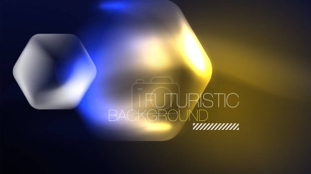 Illustration for Glowing blue neon hexagons in dark space. Digital technology cyberspace hi-tech techno abstract background template - Royalty Free Image