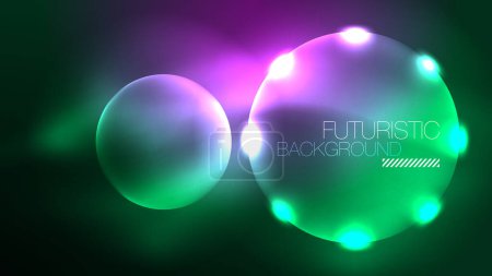 Ilustración de Neón círculos brillantes, concepto de luz espacio de energía mágica, fondo abstracto fondo de pantalla de diseño - Imagen libre de derechos