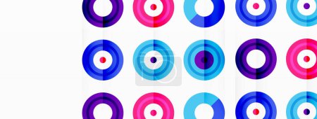 Ilustración de Fondo llamativo de círculos coloridos de igual tamaño dispuestos en patrón abstracto. Círculo cuenta con tono o tono único, creando efecto de arco iris. El diseño tiene una sensación optimista y contemporánea - Imagen libre de derechos