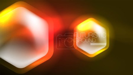 Illustration for Glowing neon hexagons in dark space. Digital technology cyberspace hi-tech techno abstract background template - Royalty Free Image