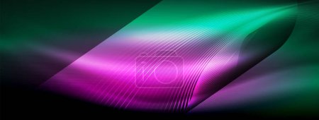 Téléchargez les illustrations : Un fond abstrait aux ondes fluo éclatantes - des ondes luminescentes vibrantes pulsent dans un écran captivant et électrisant - en licence libre de droit