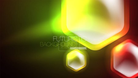 Photo for Glowing neon hexagons in dark space. Digital technology cyberspace hi-tech techno abstract background template - Royalty Free Image