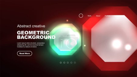 Illustration for Abstract background landing page, geometric shape illuminated with glowing neon light on dark background. Futuristic city lights concept - Royalty Free Image