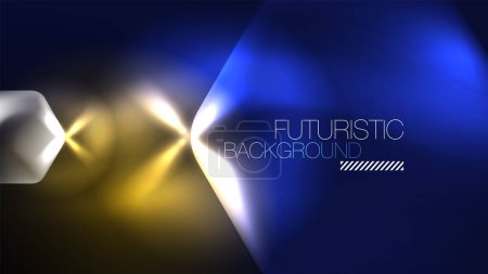 Ilustración de Hexagones de neón azul brillante en el espacio oscuro. Tecnología digital ciberespacio alta tecnología techno abstracto fondo plantilla - Imagen libre de derechos