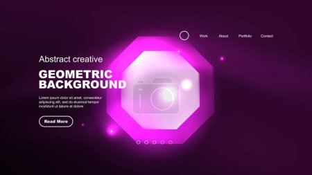 Illustration for Abstract background landing page, glass geometric shapes with glowing neon light reflections, energy effect concept on glossy forms - Royalty Free Image