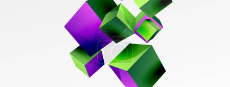 Téléchargez les illustrations : 3d vector abstract background. Flying cubes composition. Trendy techno business template for wallpaper, banner, background or landing - en licence libre de droit