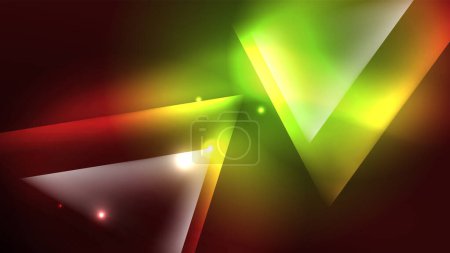 Ilustración de Página de aterrizaje de fondo abstracto, formas geométricas de vidrio con reflejos de luz de neón brillante, concepto de efecto de energía en formas brillantes - Imagen libre de derechos