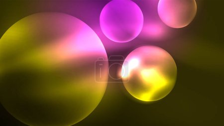 Ilustración de Neón círculos brillantes, concepto de luz espacio de energía mágica, fondo abstracto fondo de pantalla de diseño - Imagen libre de derechos