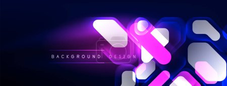 Illustration for Glowing neon geometric elements abstract background. Neon light or laser show, electric impulse, power lines, techno quantum energy impulse, magic glowing dynamic lines - Royalty Free Image