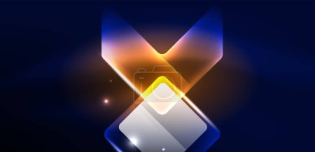 Illustration for Neon speed arrow and line shapes background. Hi-tech concept with shiny backdrop. Bright flare light effect in the dark - Royalty Free Image