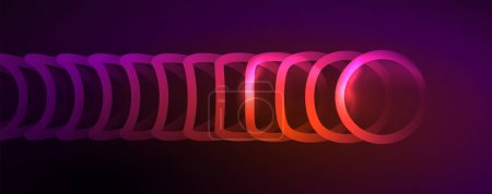 Téléchargez les illustrations : Néon cercles lumineux et lignes de forme rondes, concept de lumière de l'espace d'énergie magique, conception abstraite de fond d'écran - en licence libre de droit