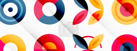Téléchargez les illustrations : Fond vectoriel vibrant et accrocheur doté d'une grille de cercles colorés disposés dans une composition à motifs, parfait pour les conceptions modernes et à la mode - en licence libre de droit