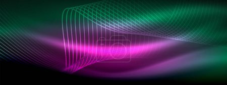 Illustration for Glowing neon wave abstract background - vibrant, luminescent waves pulsate in a captivating and electrifying display - Royalty Free Image