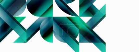 Illustration for Vibrant color triangles and circles on white background intertwine to create captivating and harmoniously balanced composition for digital designs, presentations, website banners, social media posts - Royalty Free Image