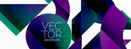 Illustration for Dynamic abstract vector background. Harmonious fusion of circles, squares, and triangles. Geometric elements intertwine to create mesmerizing backdrop. Each shape contributes to kaleidoscope of forms - Royalty Free Image