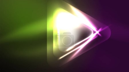 Téléchargez les illustrations : Triangles néon techno avec effets de lumière dans l'obscurité - en licence libre de droit
